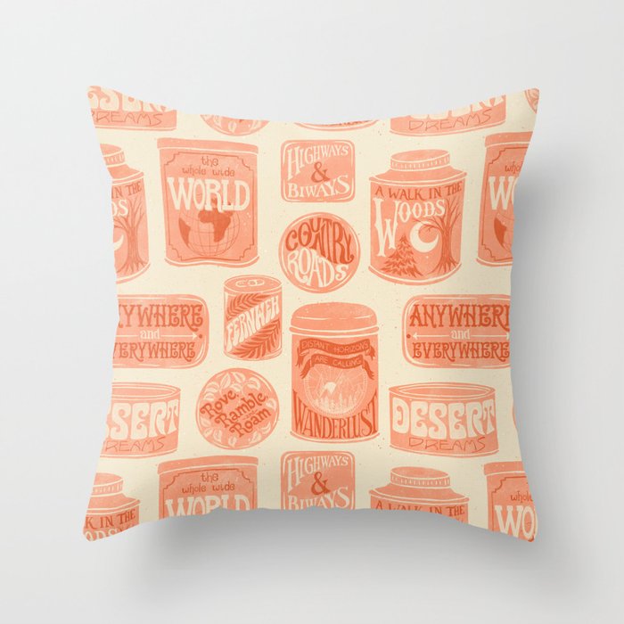 Vagabondâs Cupboard - peach and cream Throw Pillow Gallery Image 6
