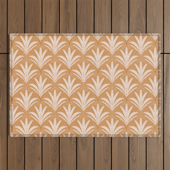 Boho Rustic Palm Radiance Caramel Brown Outdoor Rug Gallery Image 1