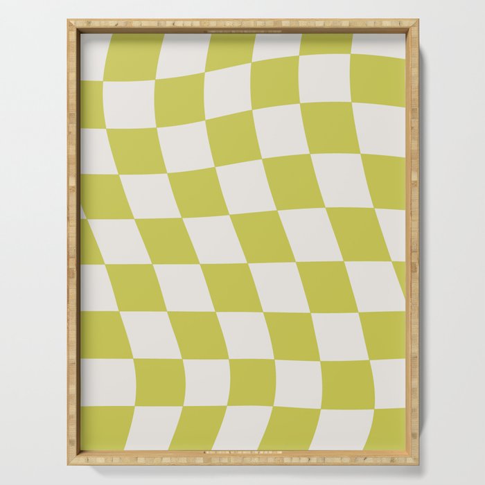 Warped Check Pattern Lime Serving Tray Gallery Image 1
