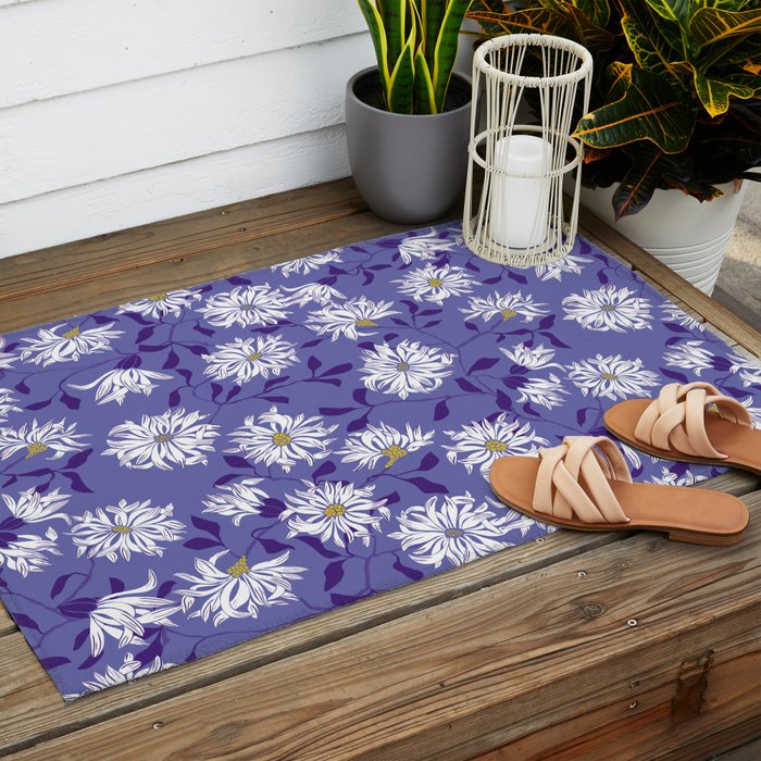 Very peri chrysanthemums Outdoor Rug Gallery Image 2