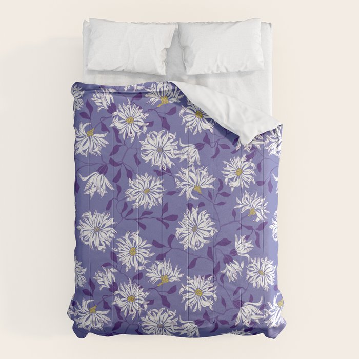Very peri chrysanthemums Comforter Gallery Image 6