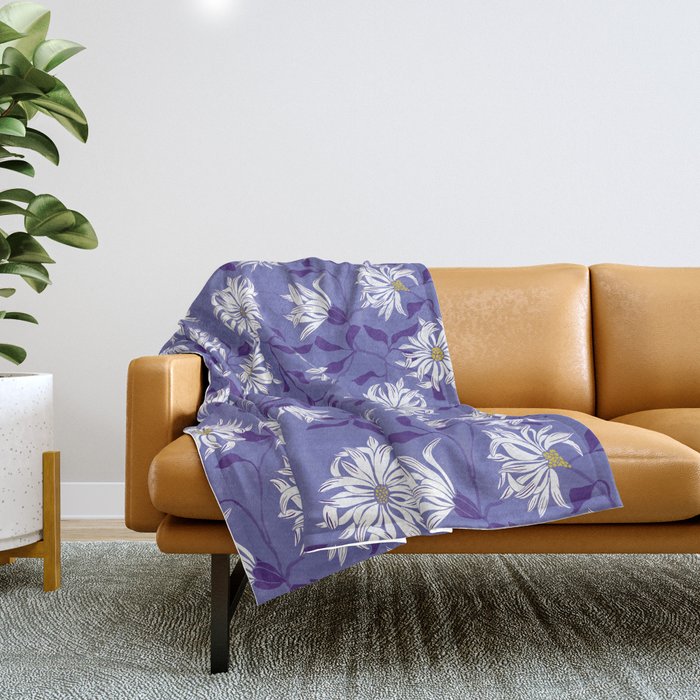 Very peri chrysanthemums Throw Blanket Gallery Image 1