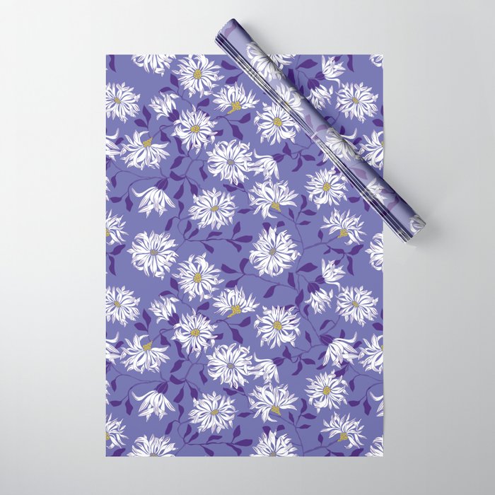 Very peri chrysanthemums Wrapping Paper Gallery Image 1
