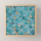 Moroccan Fish Scale Mermaid Pattern, Teal Blue and Gold Mini Art Print Gallery Image 1