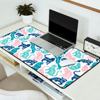 Be like a cat // white background pastel pink blue aqua and teal cat silhouettes with affirmations Desk Mat Gallery Image 2