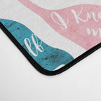 Be like a cat // white background pastel pink blue aqua and teal cat silhouettes with affirmations Desk Mat Gallery Image 4