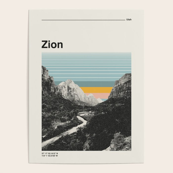 Retro Travel Poster, Zion National Park Collage Poster Gallery Image 4