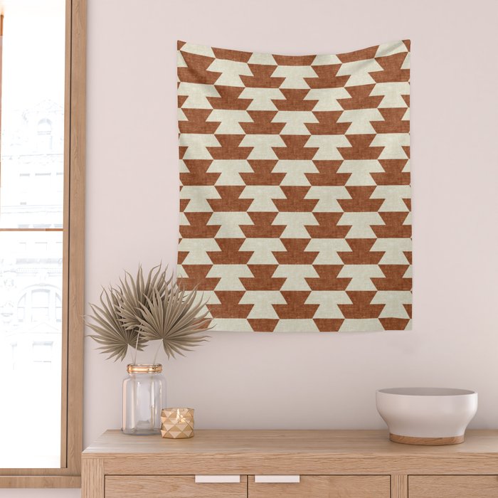 boho geometric aztec in ginger Wall Tapestry Gallery Image 2