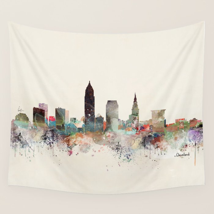 cleveland ohio skyline Wall Tapestry Gallery Image 1