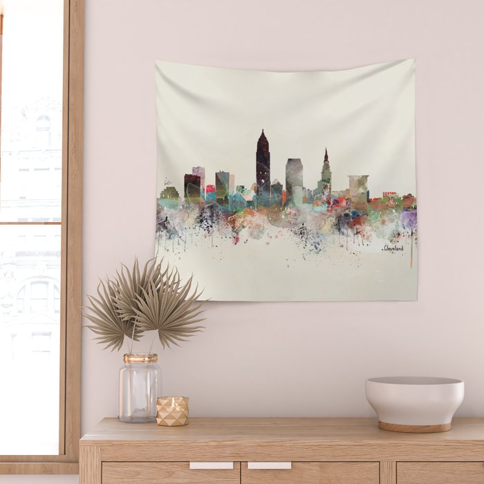 cleveland ohio skyline Wall Tapestry Gallery Image 2