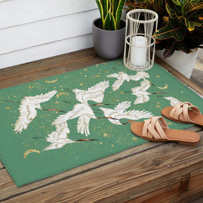 Golden cranes party  Outdoor Rug Gallery Image 2