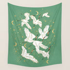 Golden cranes party  Wall Tapestry Gallery Image 4
