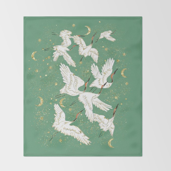 Golden cranes party  Throw Blanket Gallery Image 2