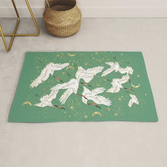 Golden cranes party  Rug Gallery Image 1