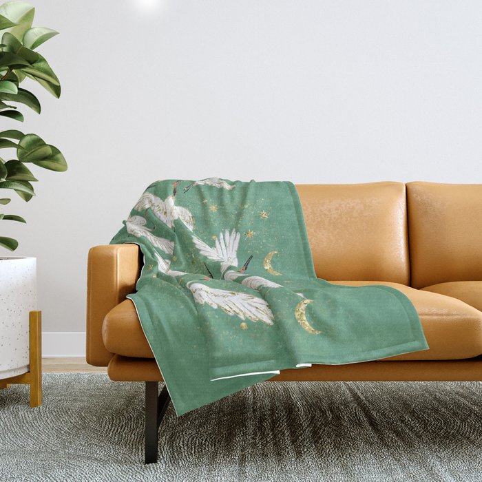 Golden cranes party  Throw Blanket Gallery Image 1