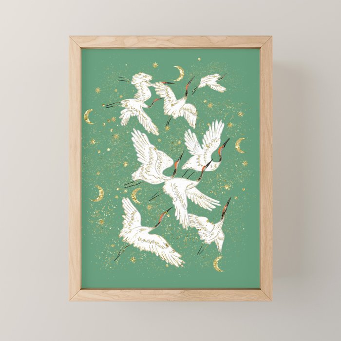 Golden cranes party  Mini Art Print Gallery Image 1