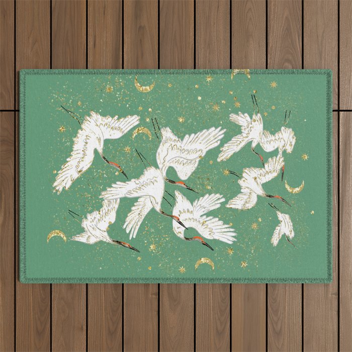 Golden cranes party  Outdoor Rug Gallery Image 1