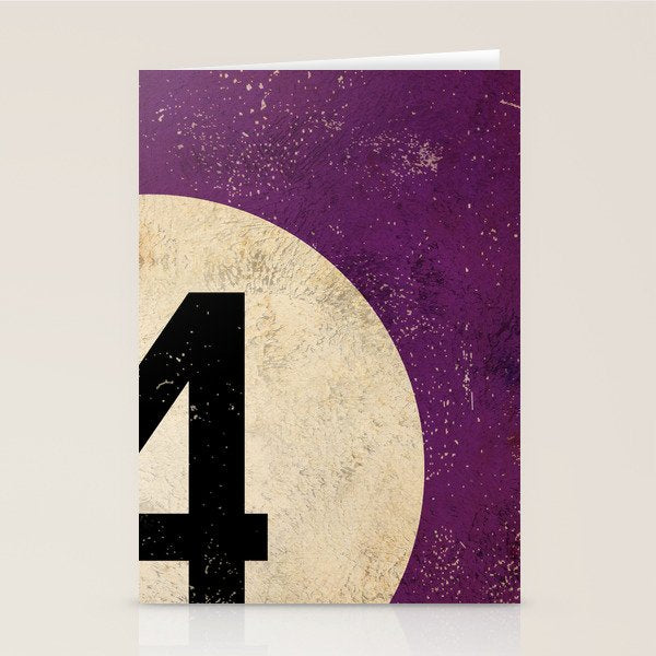 Billiards Ball pool ball number 4 ball four numeral game room man cave art Stationery Card Gallery Image 1