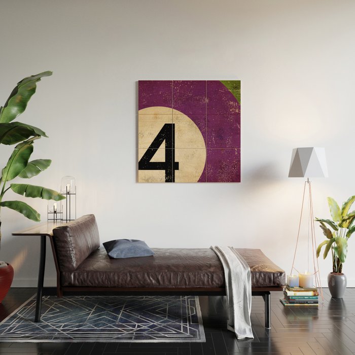 Billiards Ball pool ball number 4 ball four numeral game room man cave art Wood Wall Art Gallery Image 2