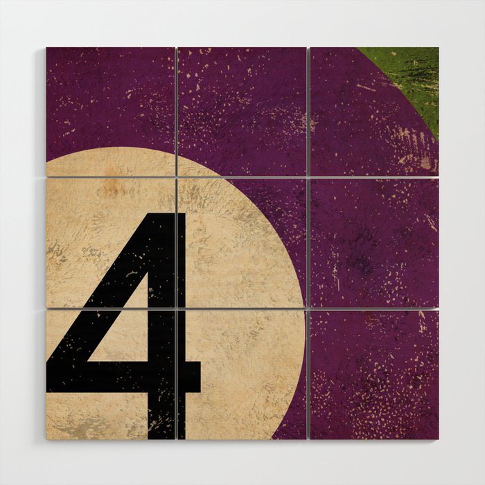 Billiards Ball pool ball number 4 ball four numeral game room man cave art Wood Wall Art Gallery Image 1