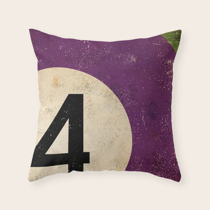 Billiards Ball pool ball number 4 ball four numeral game room man cave art Throw Pillow Gallery Image 1