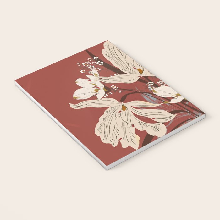 white flowers on a red background Notebook Gallery Image 3