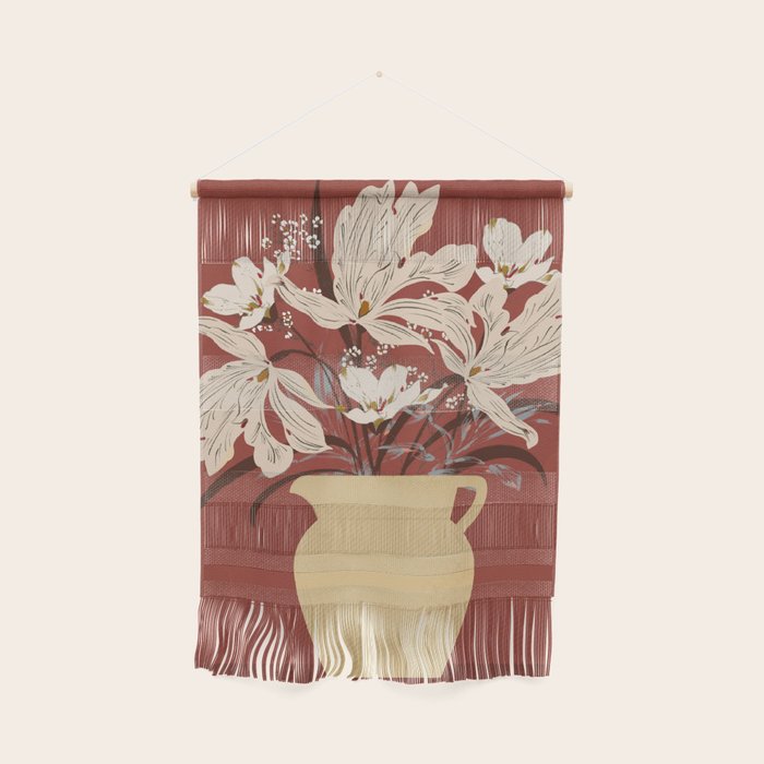 white flowers on a red background Wall Hanging Gallery Image 1