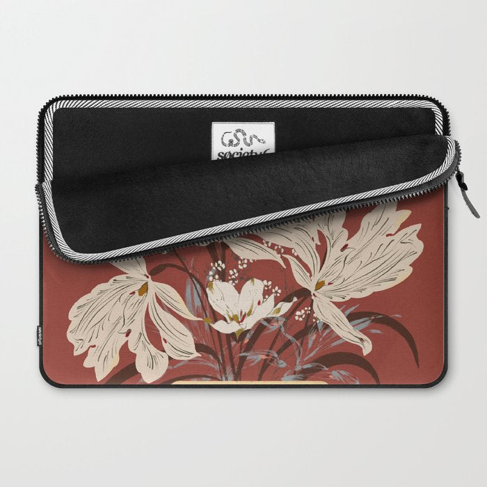 white flowers on a red background Laptop Sleeve Gallery Image 2
