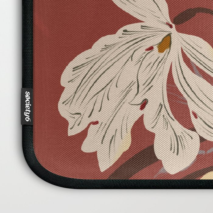 white flowers on a red background Laptop Sleeve Gallery Image 3