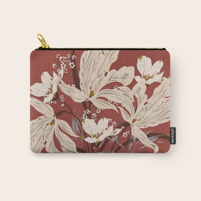 white flowers on a red background Carry All Pouch Gallery Image 1