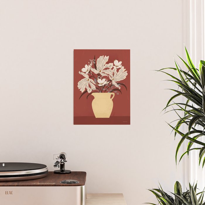 white flowers on a red background Poster Gallery Image 2