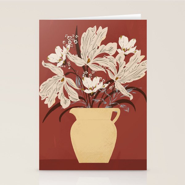 white flowers on a red background Stationery Card Gallery Image 2