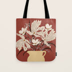 white flowers on a red background Tote Bag Gallery Image 1