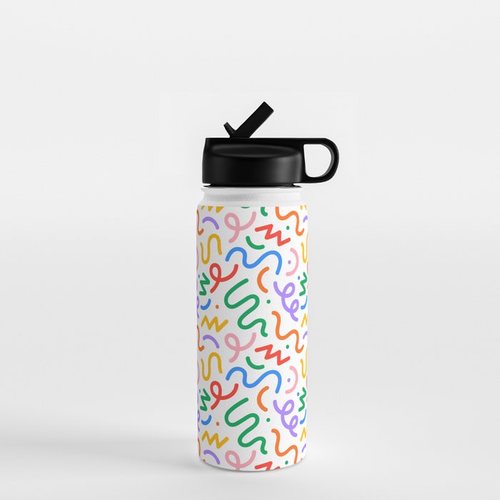 Colorful fun line doodle art pattern Water Bottle Gallery Image 1