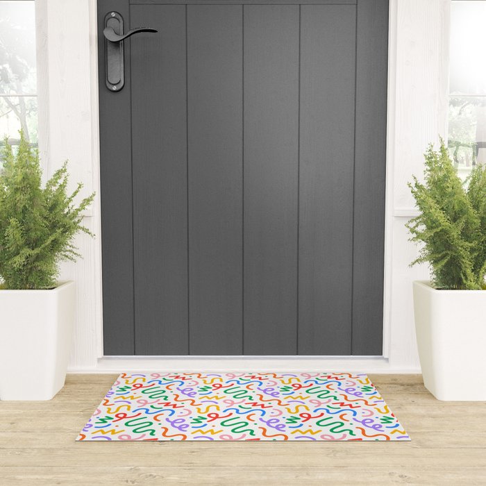 Colorful fun line doodle art pattern Welcome Mat Gallery Image 3