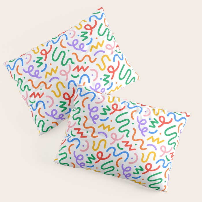 Colorful fun line doodle art pattern Pillow Sham Gallery Image 1