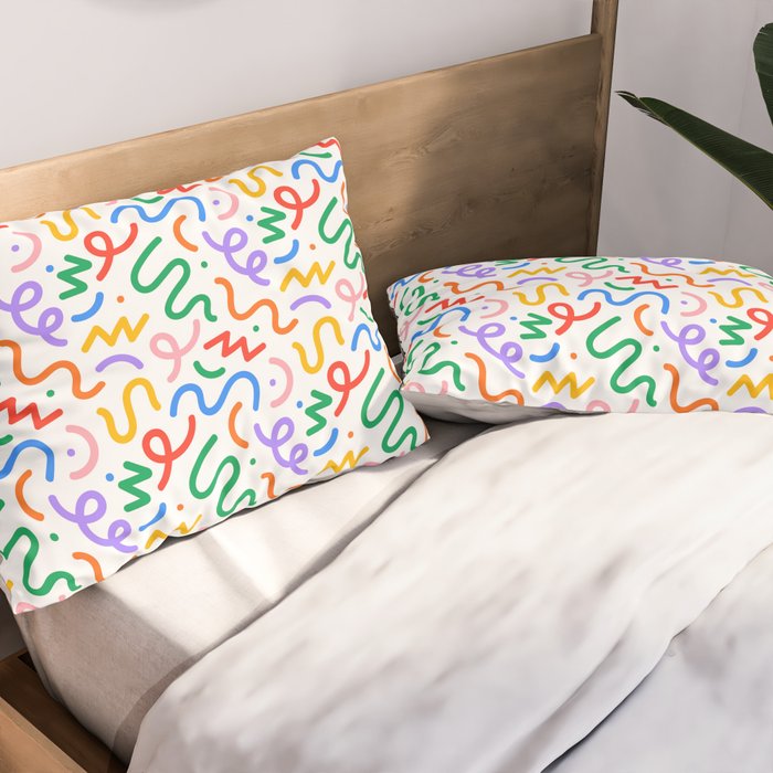Colorful fun line doodle art pattern Pillow Sham Gallery Image 2