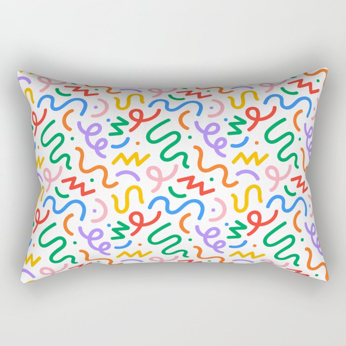 Colorful fun line doodle art pattern Rectangular Pillow Gallery Image 2