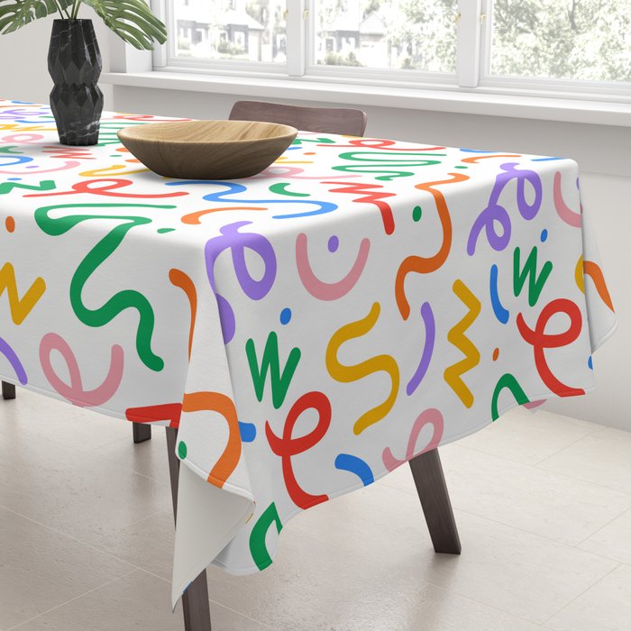 Colorful fun line doodle art pattern Tablecloth Gallery Image 3