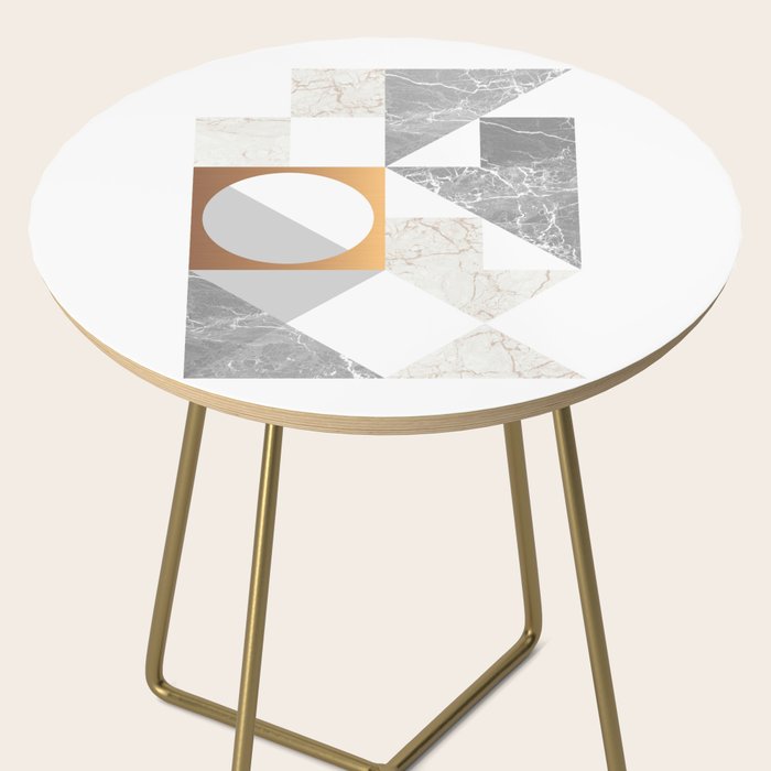 Marble Geometric Grey/White Side Table Gallery Image 2
