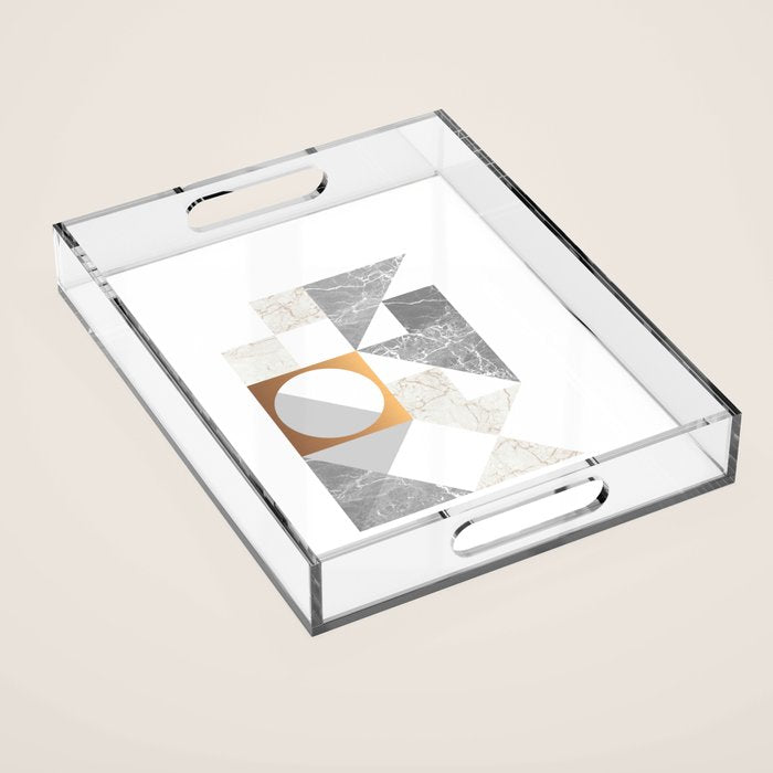 Marble Geometric Grey/White Acrylic Tray Gallery Image 1