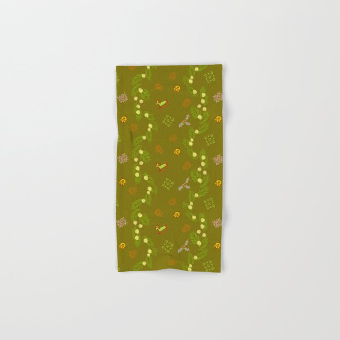 Whimsical Tiny Toys & Pine Branches in Green Bath Towel Gallery Image 1