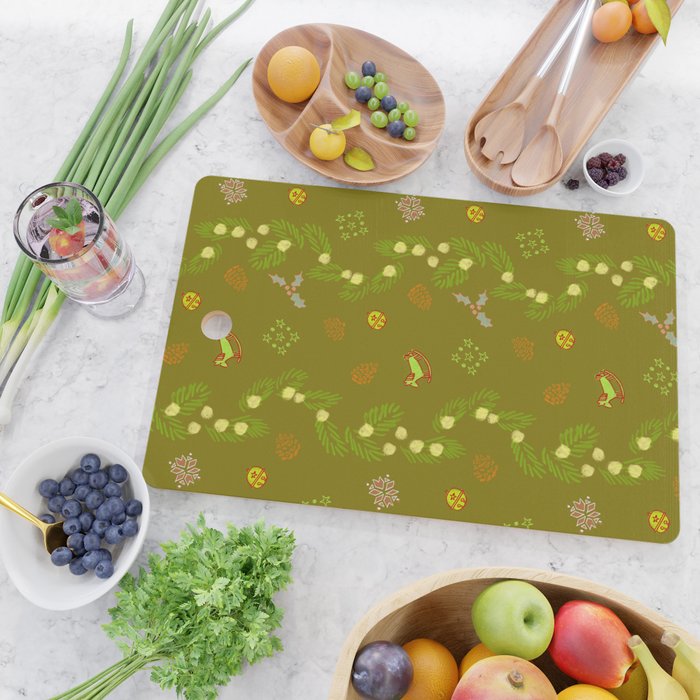 Whimsical Tiny Toys & Pine Branches in Green Cutting Board Gallery Image 2