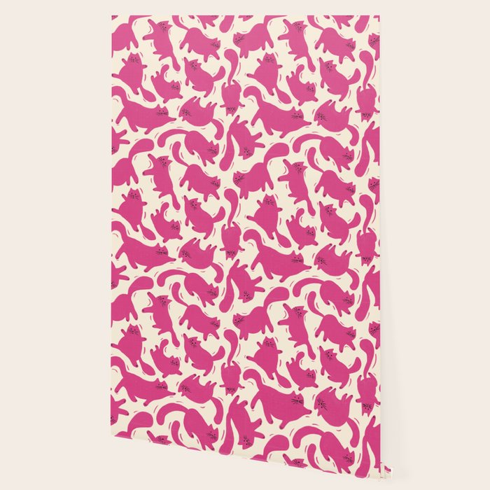 Playful Pink Cats Pattern Wallpaper Gallery Image 2