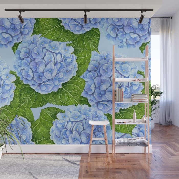 Blue hydrangea watercolor  Wall Mural Gallery Image 1