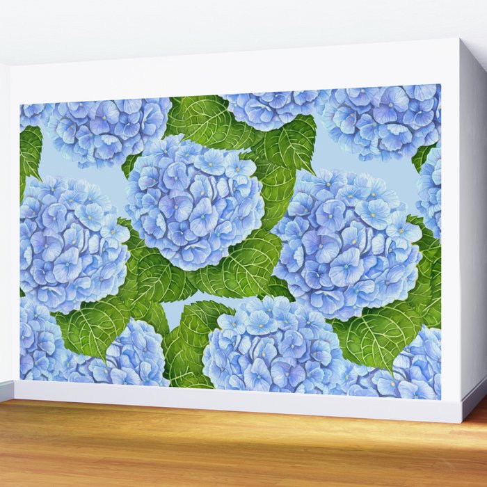 Blue hydrangea watercolor  Wall Mural Gallery Image 2