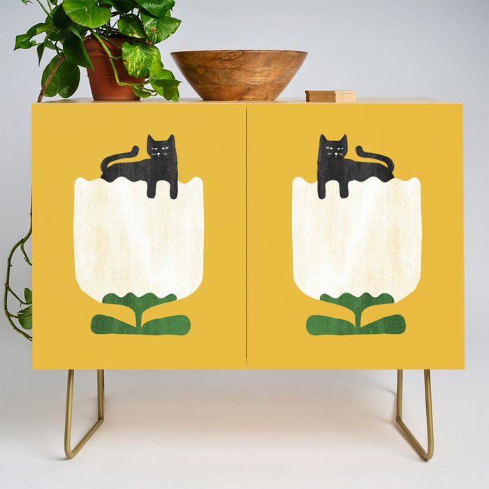 Still life with cat and flower Credenza Gallery Image 1