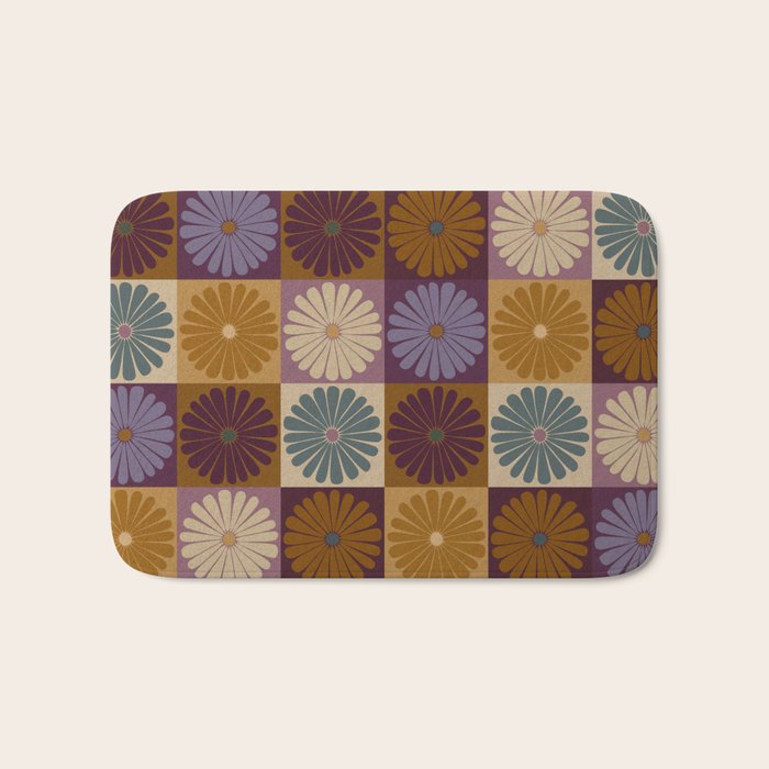 Retro Flowers Check Pattern X Bath Mat Gallery Image 1