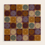 Retro Flowers Check Pattern X Wood Wall Art Gallery Image 1