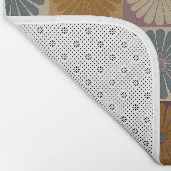 Retro Flowers Check Pattern X Bath Mat Gallery Image 2